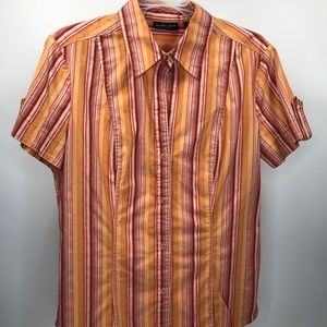 Women New York & Company Button Down Shirt Sleeve